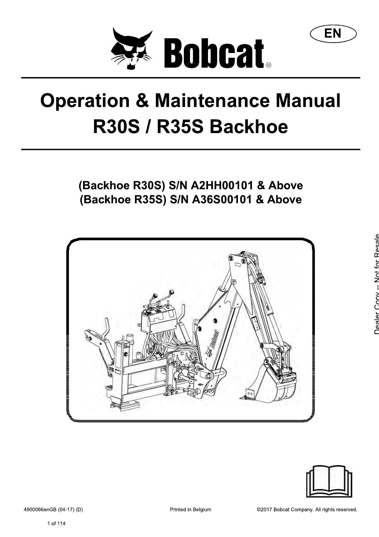 R30S R35S BACKHOE Operation & Maintenance Manual Bobcat